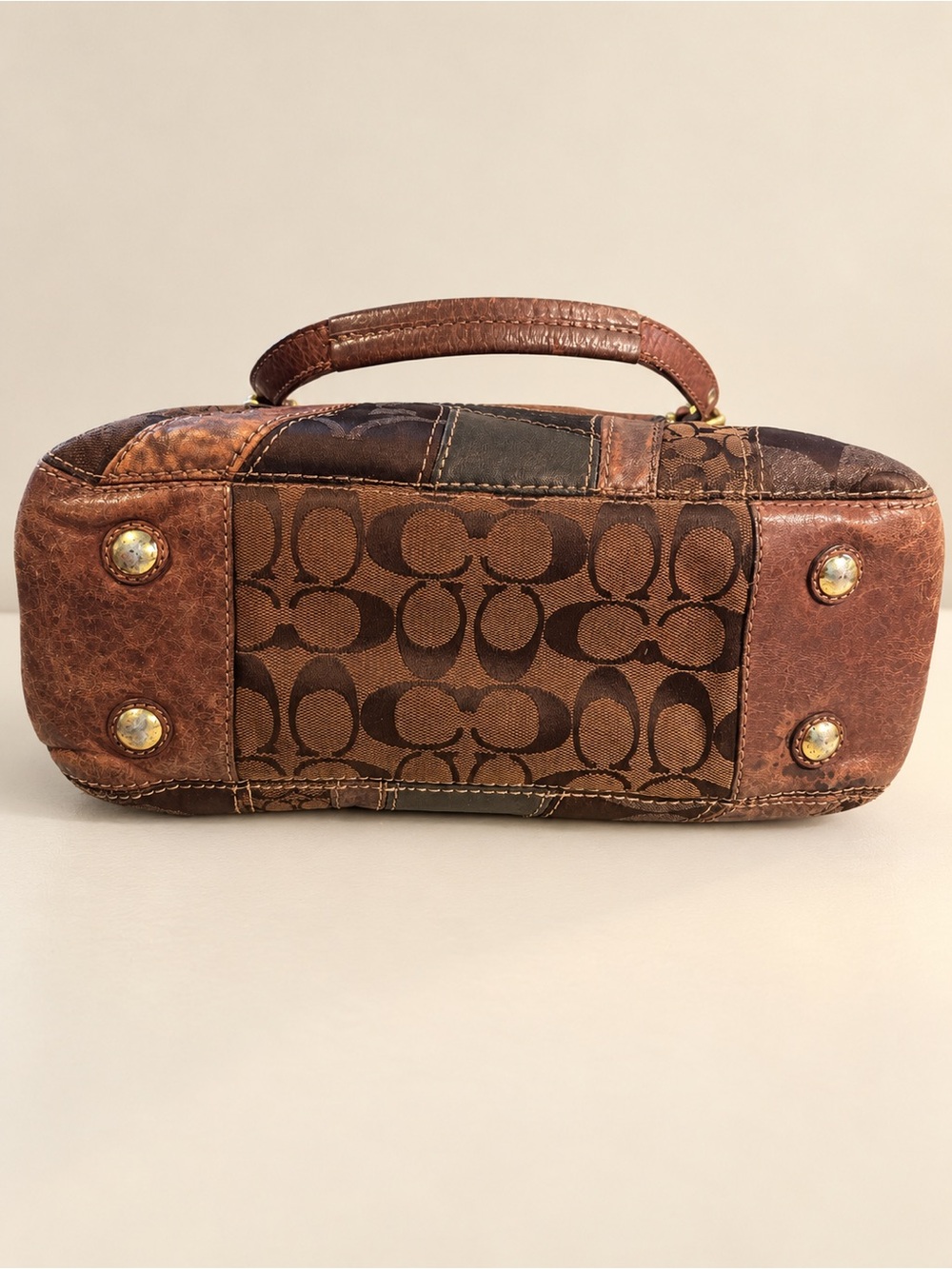 Coach Patchwork Signature Shoulder Bag in Multi Brown and Tan - Picture 2 of 6